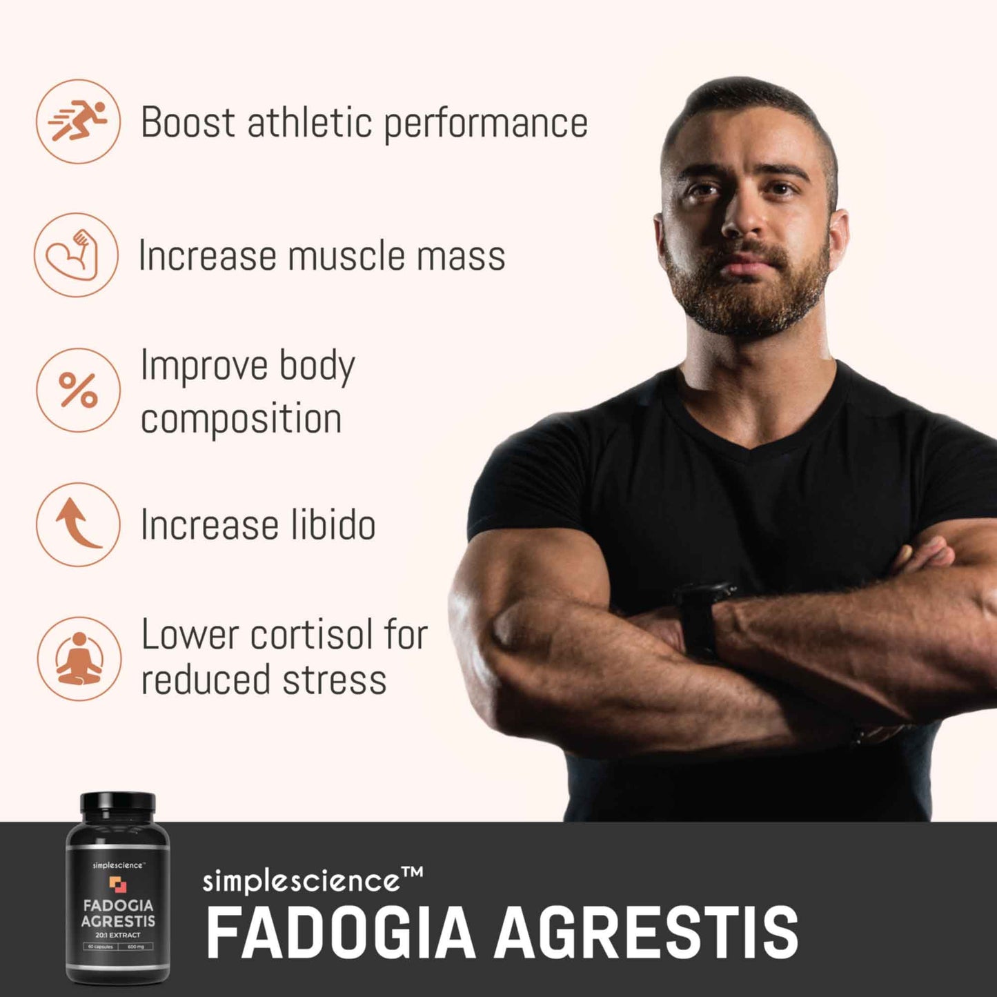 Fadogia agrestis 600mg simplescience muscle mass body composition supplements 20:1 extract supplement 60 capsules benefits best supplement guide. Highest concentration. Andrew Huberman dosage. Front of bottle
