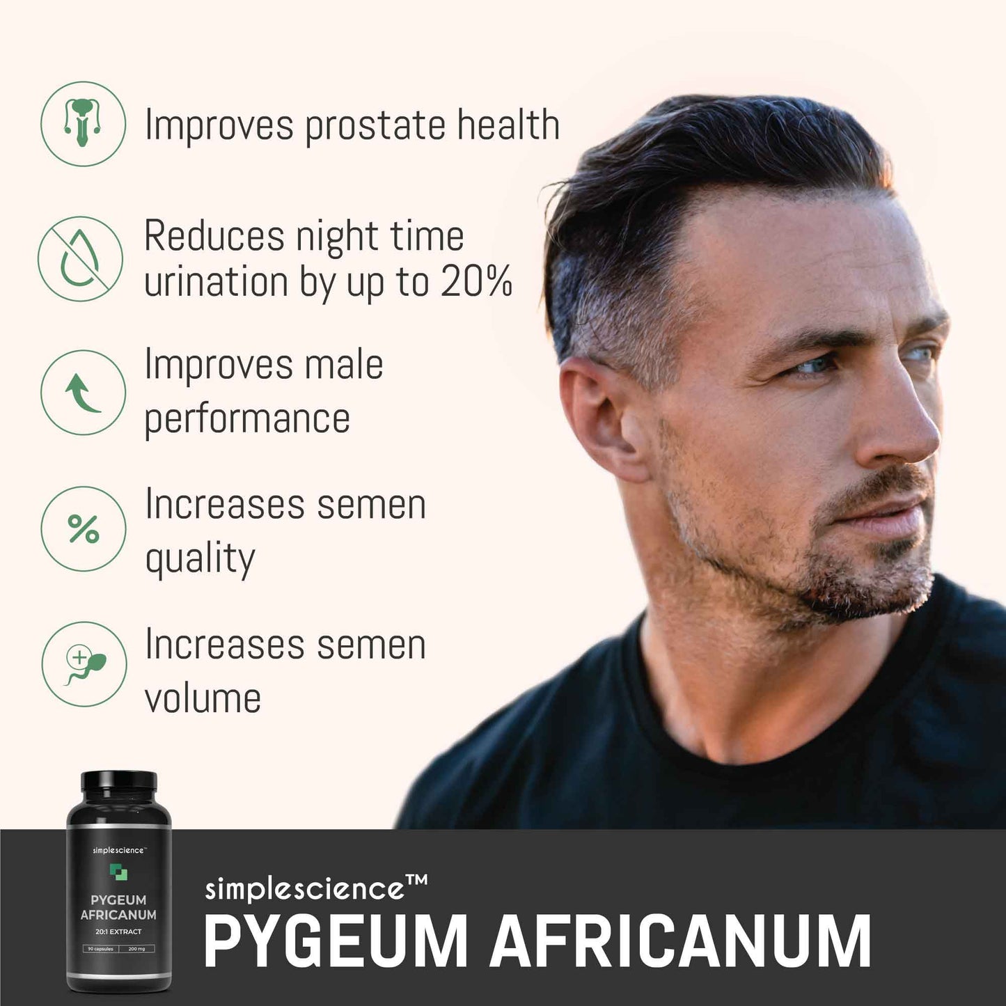 Pygeum Africanum 200mg 90 capsules prostate health male performance urinary supplement reduce urination phytosterols bark extract semen quality sperm count supplements semen volume best supplement