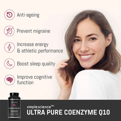 CoEnzyme Q10 CoQ10 pure ubiquinone coenzyme Q10 400mg 90 capsules migraine prevention anti-aging nootropic simplescience best supplement cognitive focus sleep quality